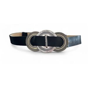 Chico’s Women’s M/L Adjustable Genuine Leather Belt with Gold & Silver Discs